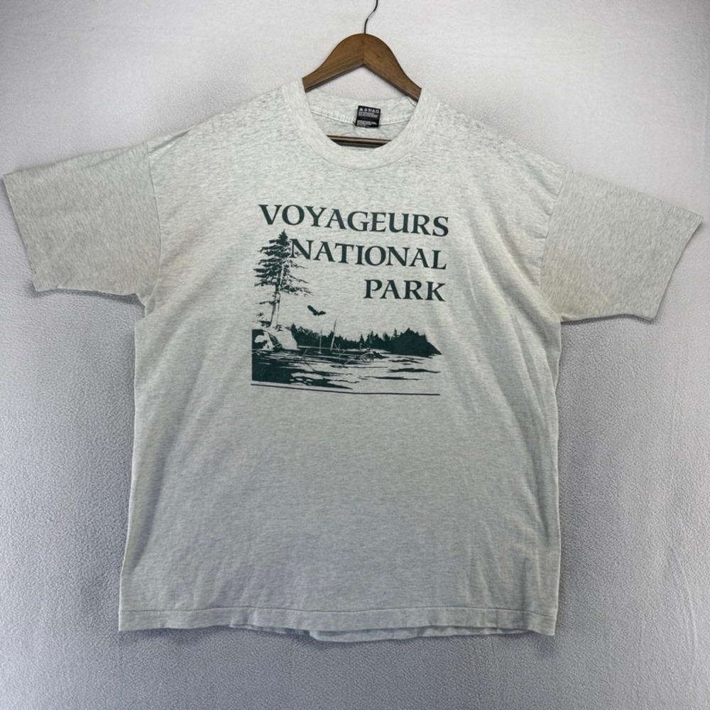 Vintage Voyageurs national Park Shirt Men's 2XL gray Single Stitch Thin USA 90s